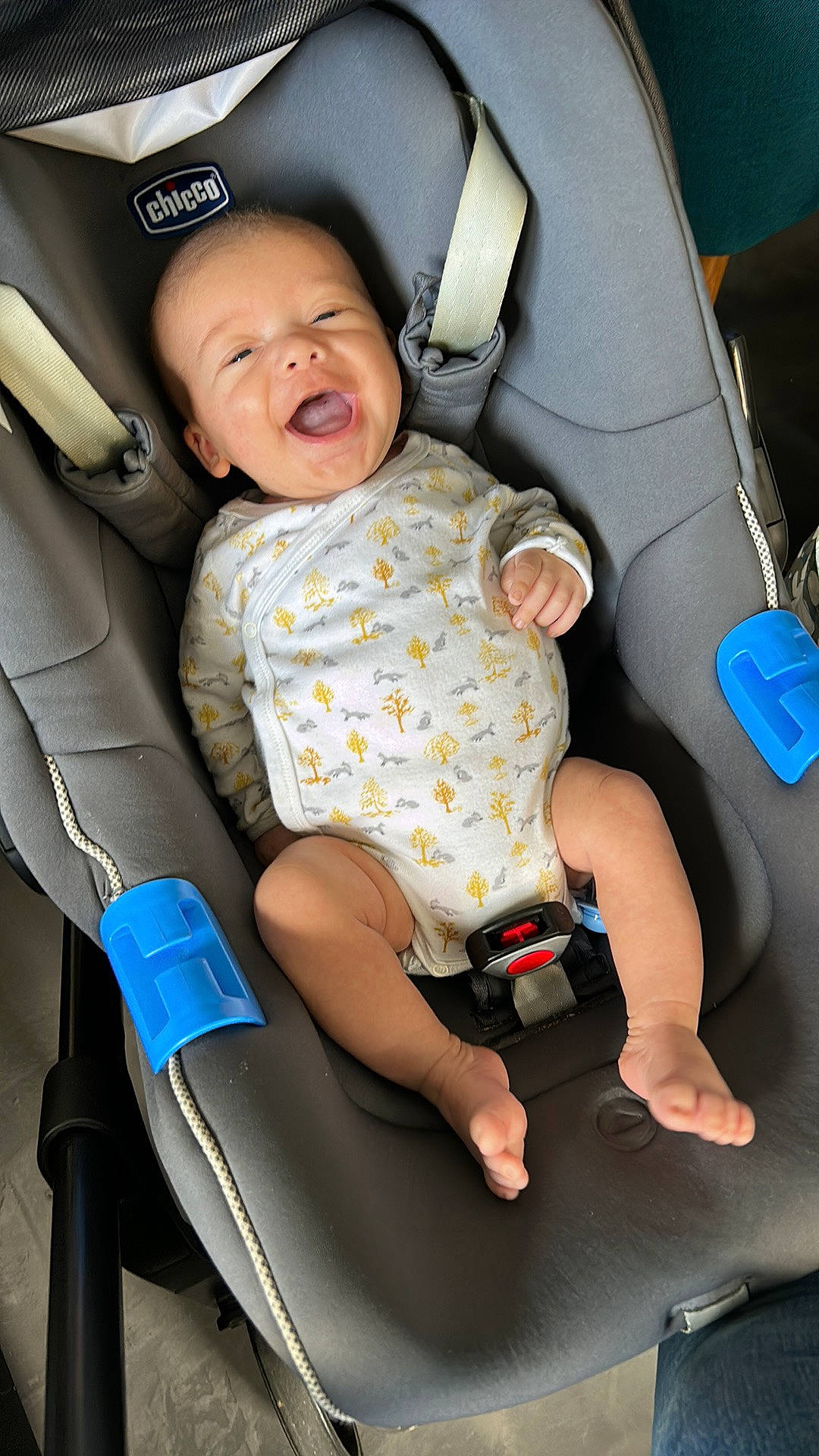 Eden participe au concours pour gagner de l'argent avec cette photo : auto_part, automotive_design, baby, baby_carriage, baby_products, car_seat, car_seat_cover, child, comfort, electric_blue, head_restraint, human_leg, knee, lap, person, product, seat_belt, sitting, smile, thigh