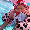 Araya joined the competition — help win amazing prizes! baby, infant, pool, water, floatie, pink, leopard_print, sunglasses, sleeping, sunhat, summer, child, cute, swimming, outdoor, relaxation, hand, skin, vacation, shade