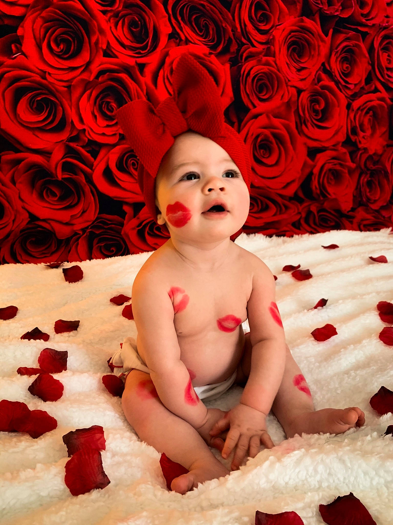 Kimber joined the competition — help win amazing prizes! art, baby, chest, child, chin, flash_photography, flooring, flower, fun, happy, lip, mouth, pattern, people_in_nature, person, petal, pink, red, rose, textile