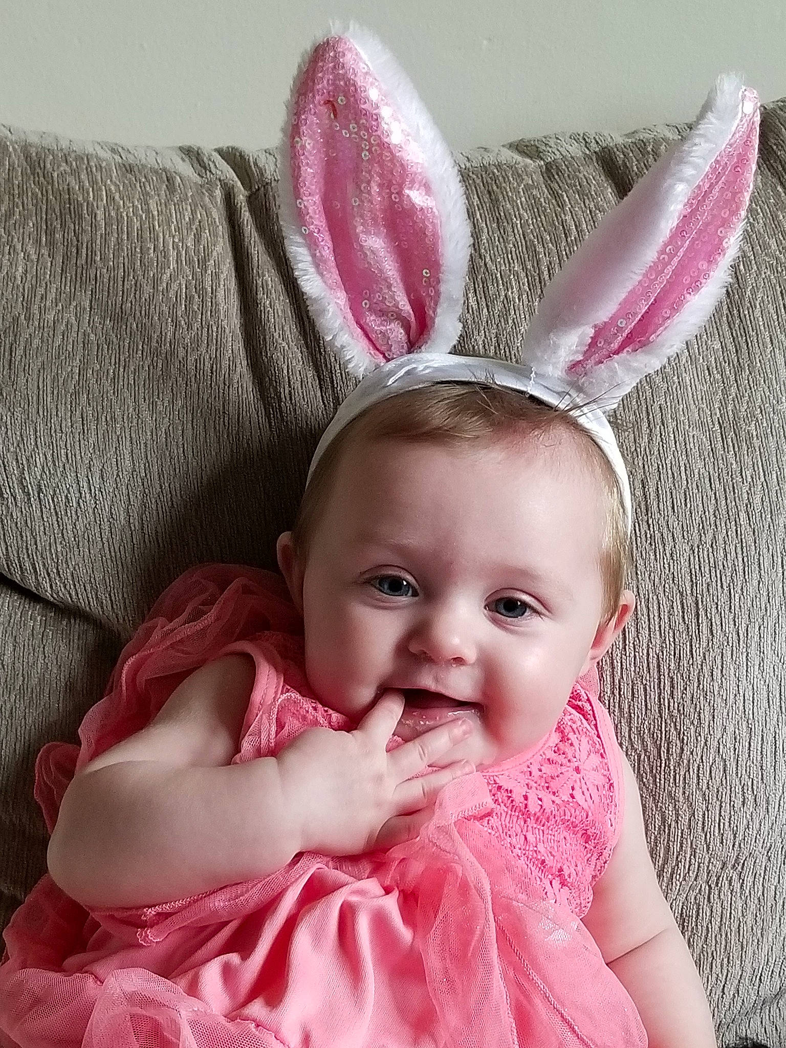 Araya Sunshine is registered to the contest to win money with this photo: baby, child, ear, easter, easter_bunny, eye, face, head, lip, organ, person, photography, pink, rabbit, rabbits_and_hares, skin, toddler