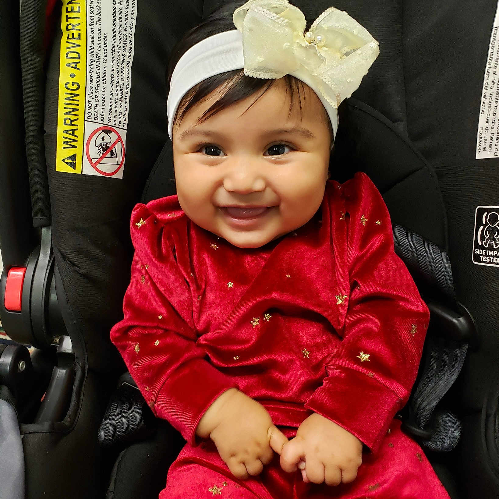 Milena is registered to the contest to win money with this photo: child, girl, headgear, headwear, infant, person, product, red, skin, smile, toddler