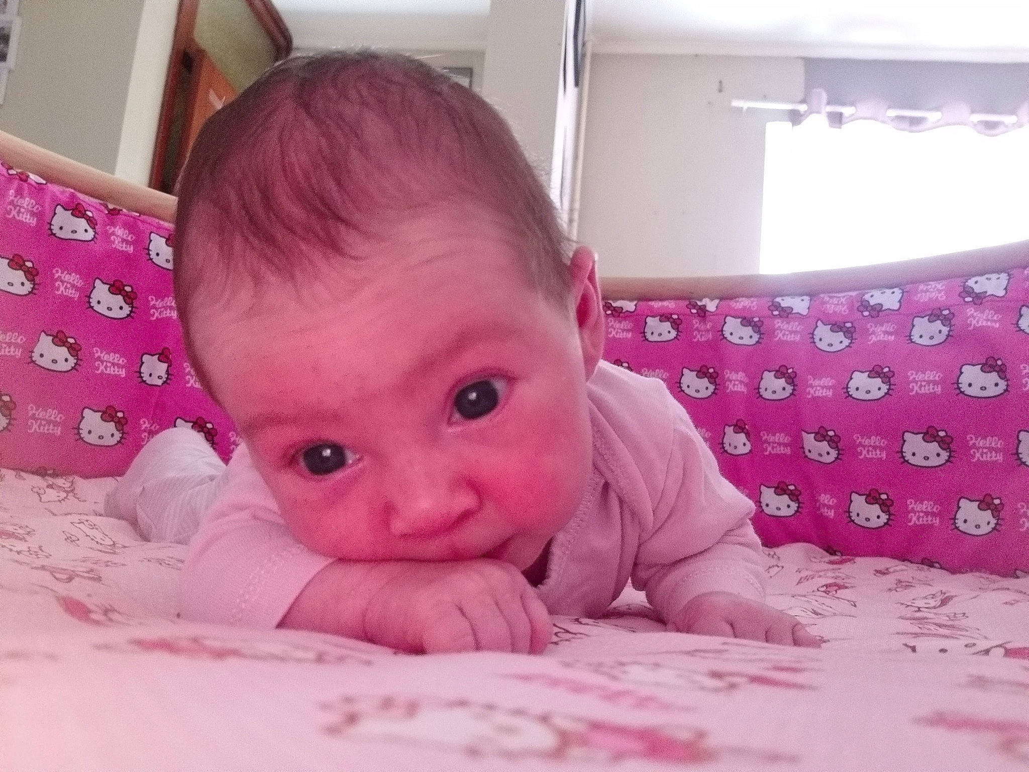 Shelsy participe au concours pour gagner de l'argent avec cette photo : baby, beauty, bed, bedtime, cheek, child, crawling, eye, face, forehead, head, lip, mouth, nose, person, pink, skin, smile, textile, toddler