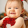 Marie participe au concours pour gagner de l'argent avec cette photo : adorable, apparel, baby, blue_eyes, child, closeup, cute, face, hair, happy, infant, person, pigtails, portrait, red_bows, red_lace, sitting, skin, smiling, young