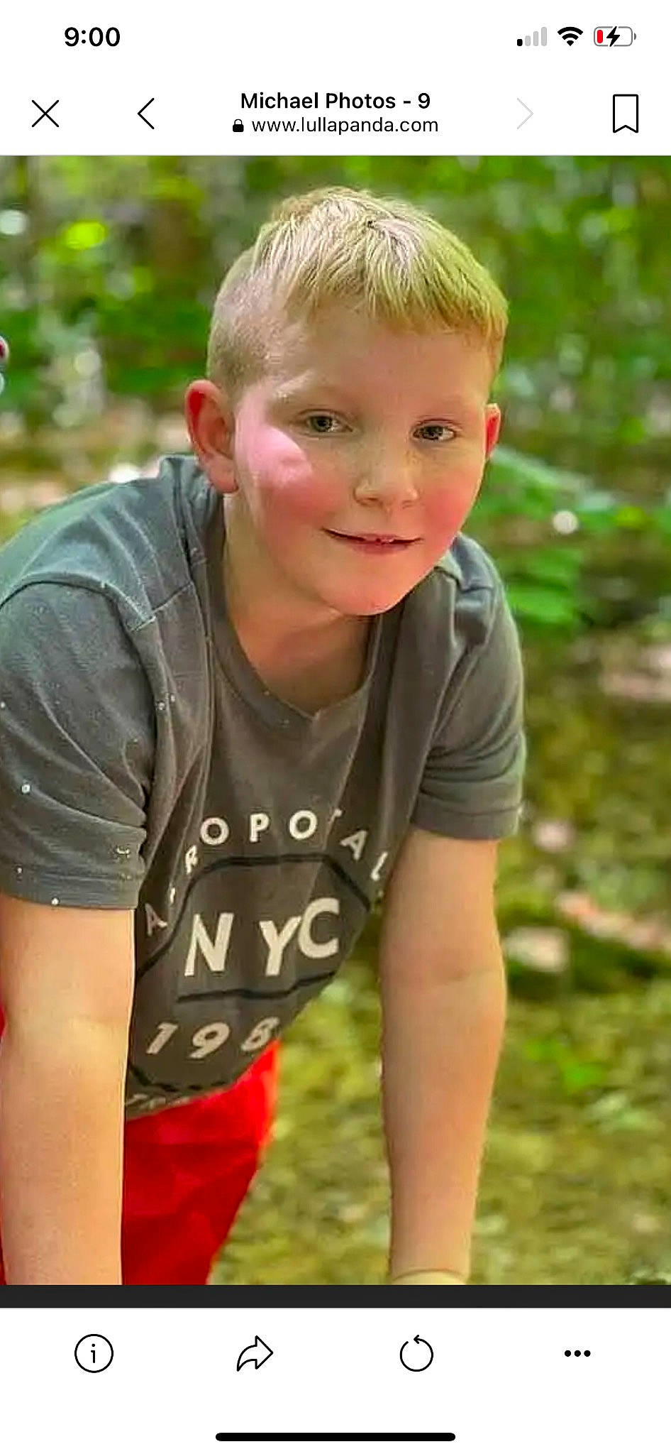 Michael joined the competition — help win amazing prizes! child, clothing, facial_expression, fun, grass, happy, joy, leisure, mammal, pattern, people_in_nature, person, plant, sitting, sleeve, smile, soil, summer, t_shirt, toddler