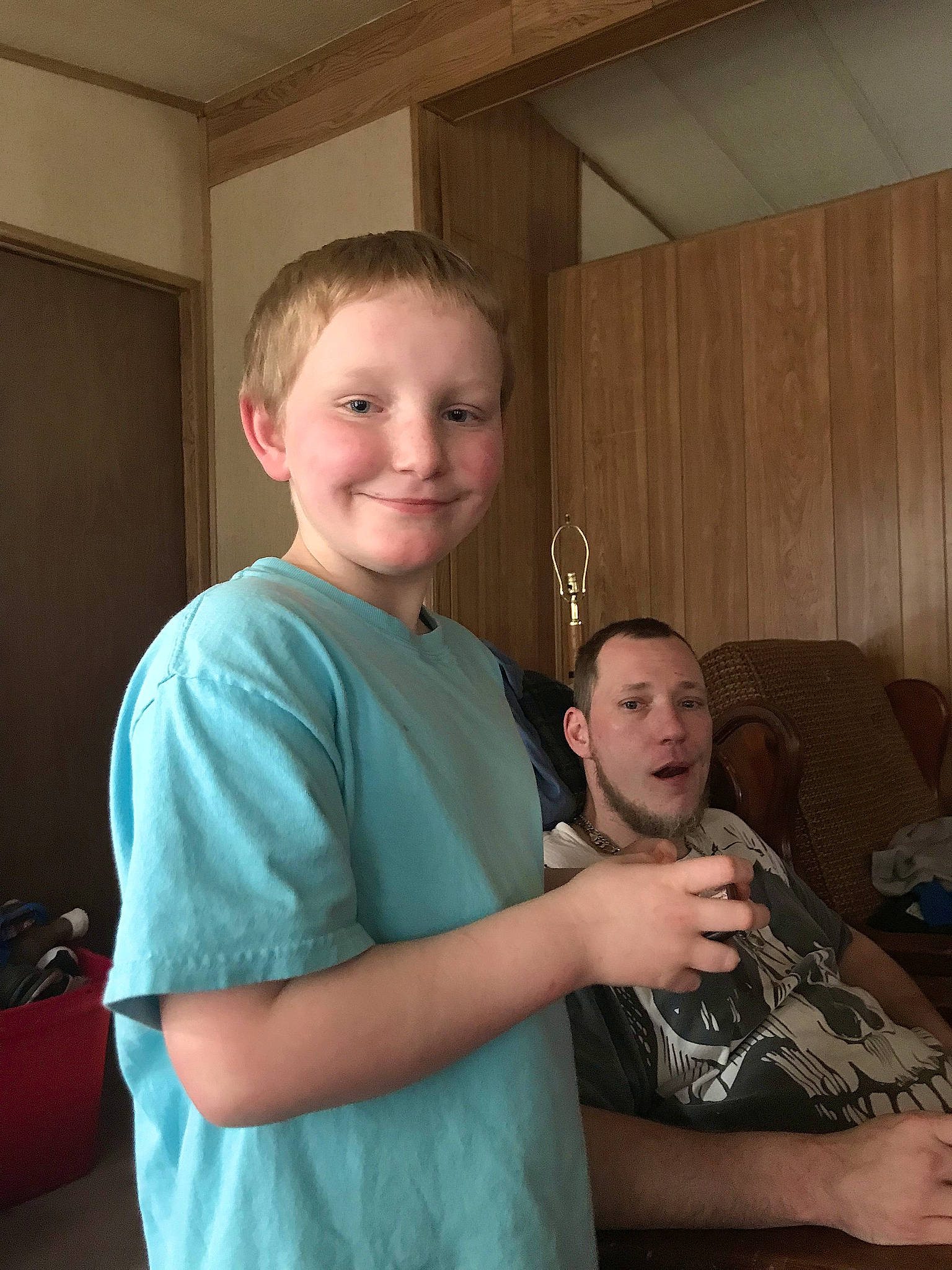 Michael joined the competition — help win amazing prizes! abdomen, chest, child, elbow, event, fun, gesture, happy, jaw, joint, joy, muscle, person, room, shoulder, sitting, sleeve, smile, t_shirt, thumb