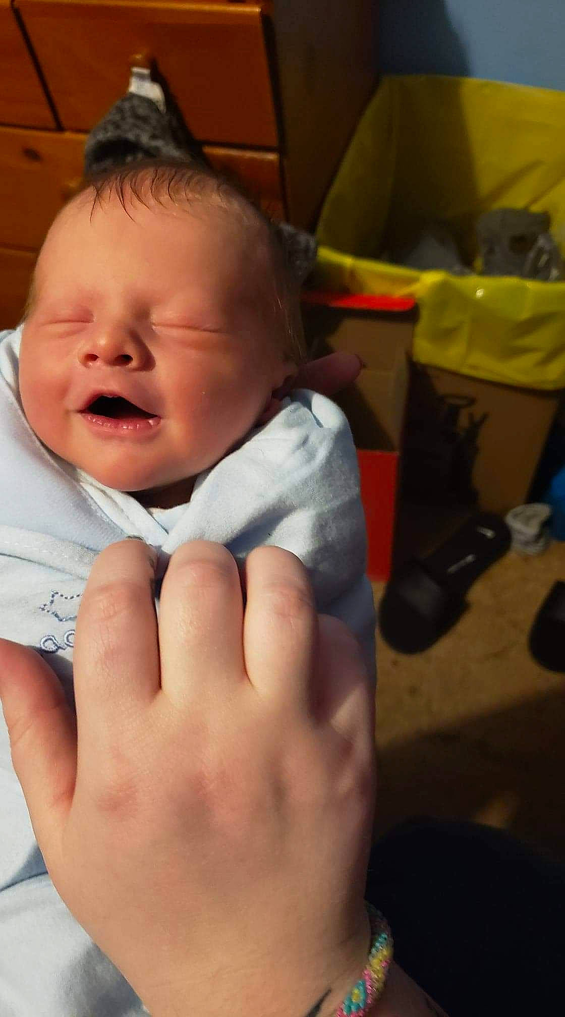 Jacob is registered to the contest to win money with this photo: baby, cheek, child, chin, face, facial_expression, finger, forehead, fun, gesture, hand, head, laugh, mouth, nose, person, skin, smile, thumb, toddler