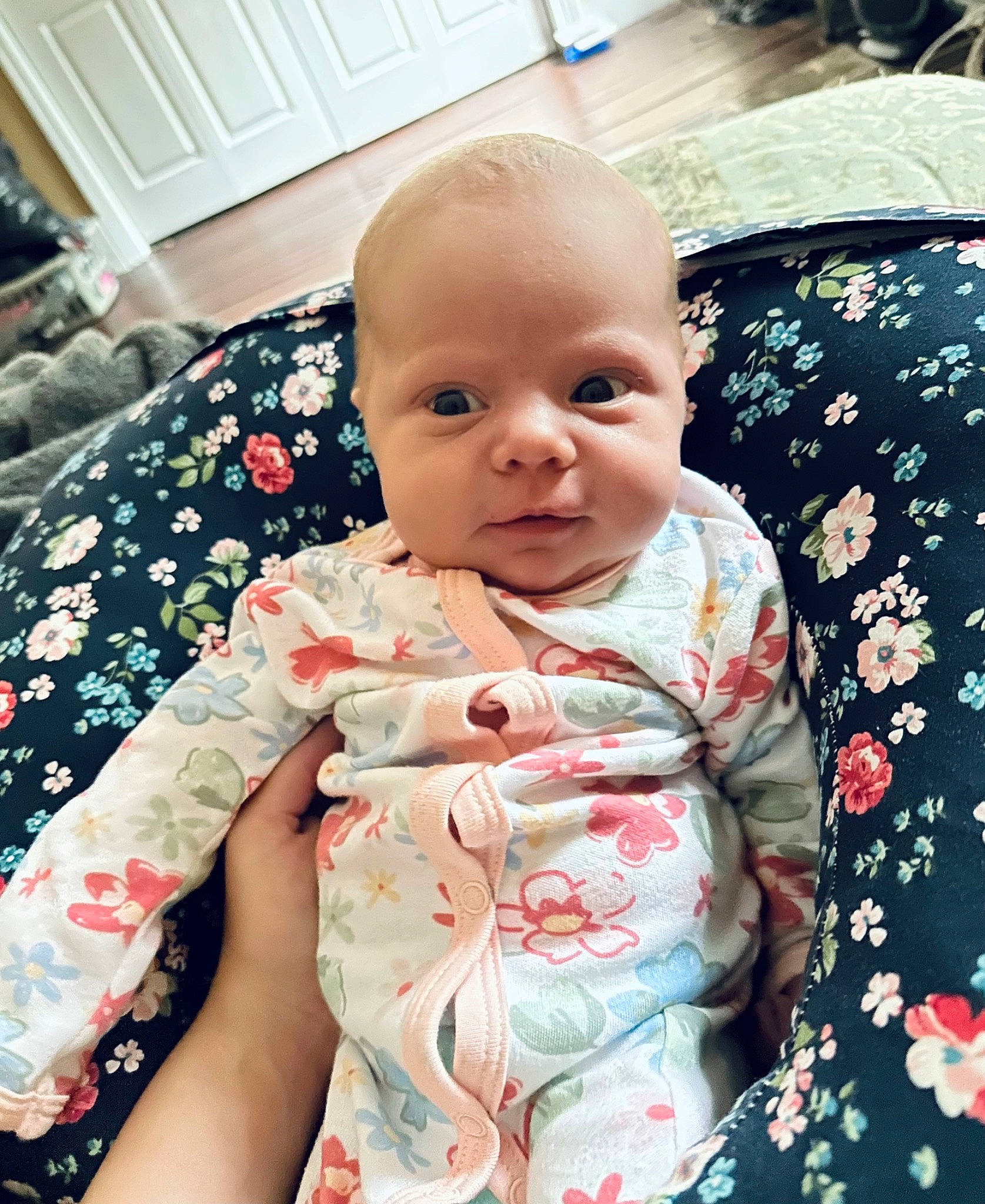 Sadie joined the competition — help win amazing prizes! baby, baby_toddler_clothing, cheek, child, collar, comfort, dress, eye, face, happy, head, iris, linens, pattern, person, skin, sleeve, smile, t_shirt, textile