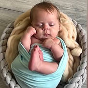 Arthur joined the competition — help win amazing prizes! baby, sleeping, blanket, basket, wood_floor, cozy, wrapped, infant, soft, cute, child, peaceful, indoor, newborn, plush, floor, portrait, resting, hands, feet