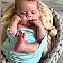 baby, infant, wrapped, blanket, basket, sleeping, feet, hand, face, indoors, cozy, soft, floor, wooden_floor, peaceful, cute, portrait, newborn, baby_clothes, child