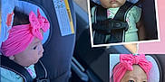 Ellamae joined the competition — help win amazing prizes! baby, car_interior, car_seat, child, closeup, clothing, collage, cute, expression, face, headband, indoors, infant, person, pink_bow, portrait, safety, seatbelt, sitting, young_child