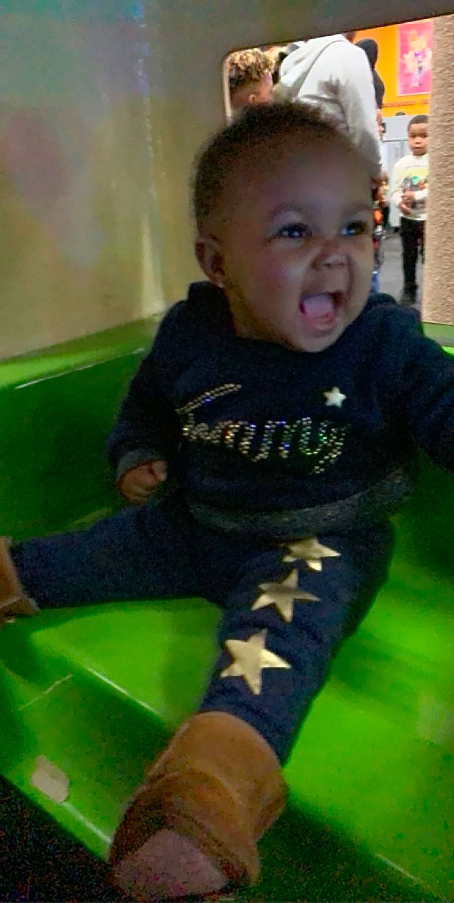 Toni joined the competition — help win amazing prizes! baby, cheek, child, fun, green, leaf, person, play, sitting, smile, toddler