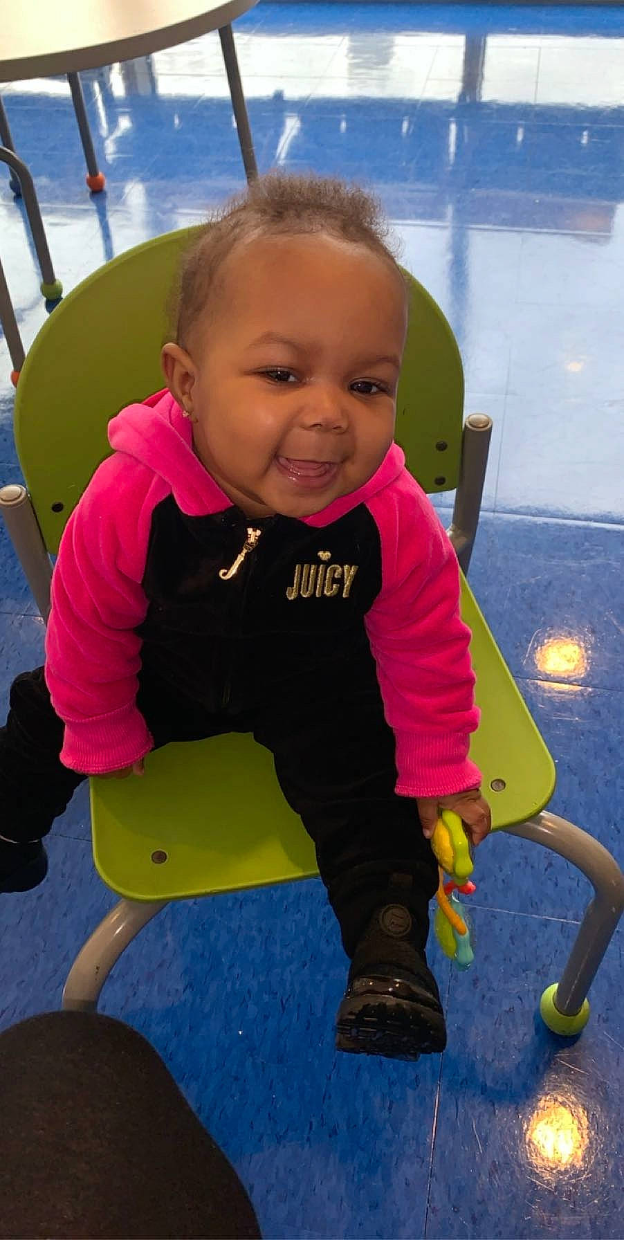 Toni joined the competition — help win amazing prizes! baby, child, fun, outdoor_play_equipment, person, pink, play, playground, public_space, recreation, skin, smile, swing, toddler, vacation