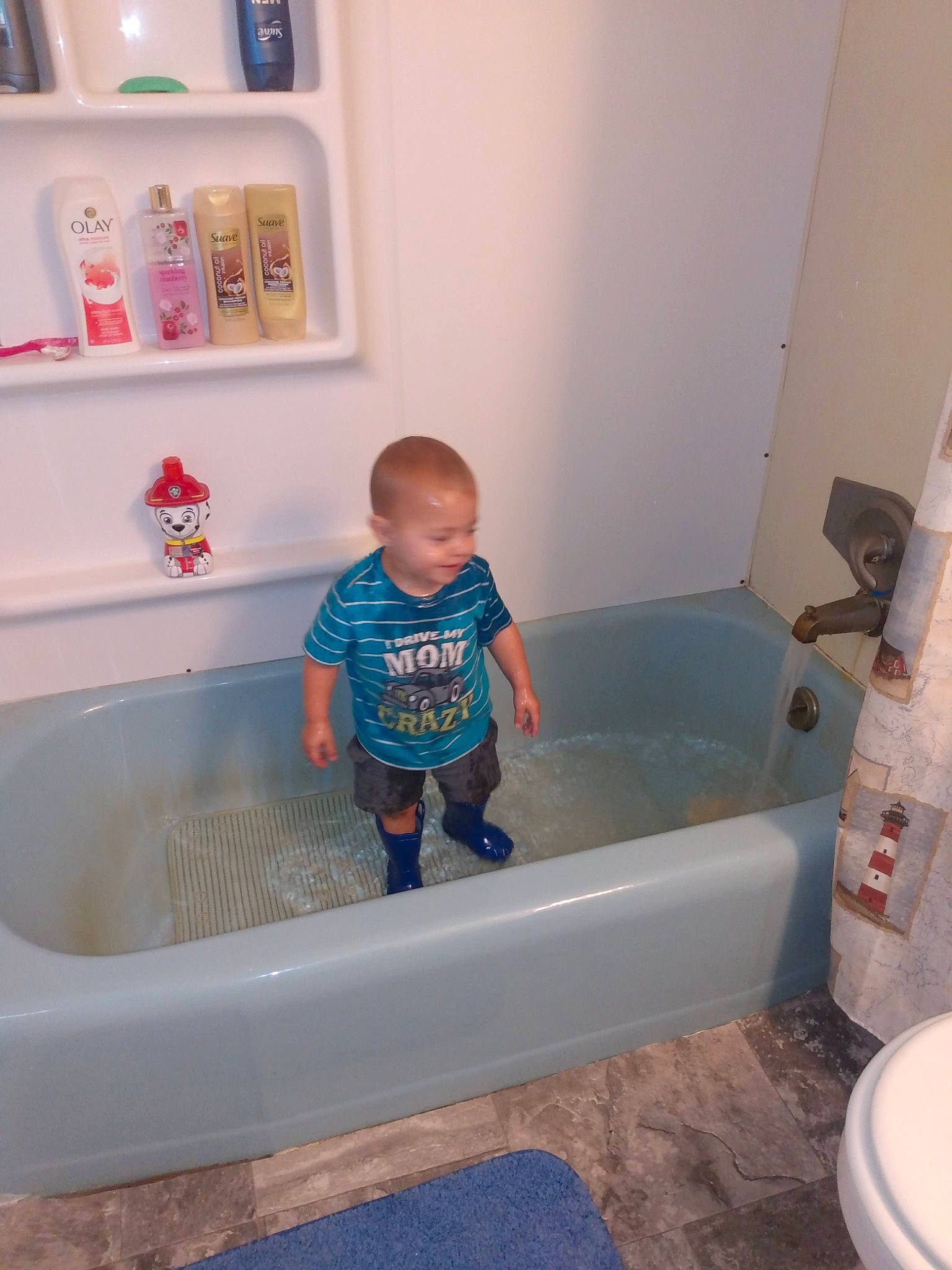 Caspian joined the competition — help win amazing prizes! bathing, bathroom, bathtub, child, home, person, plumbing_fixture, product, room, tile, toddler, toilet, water