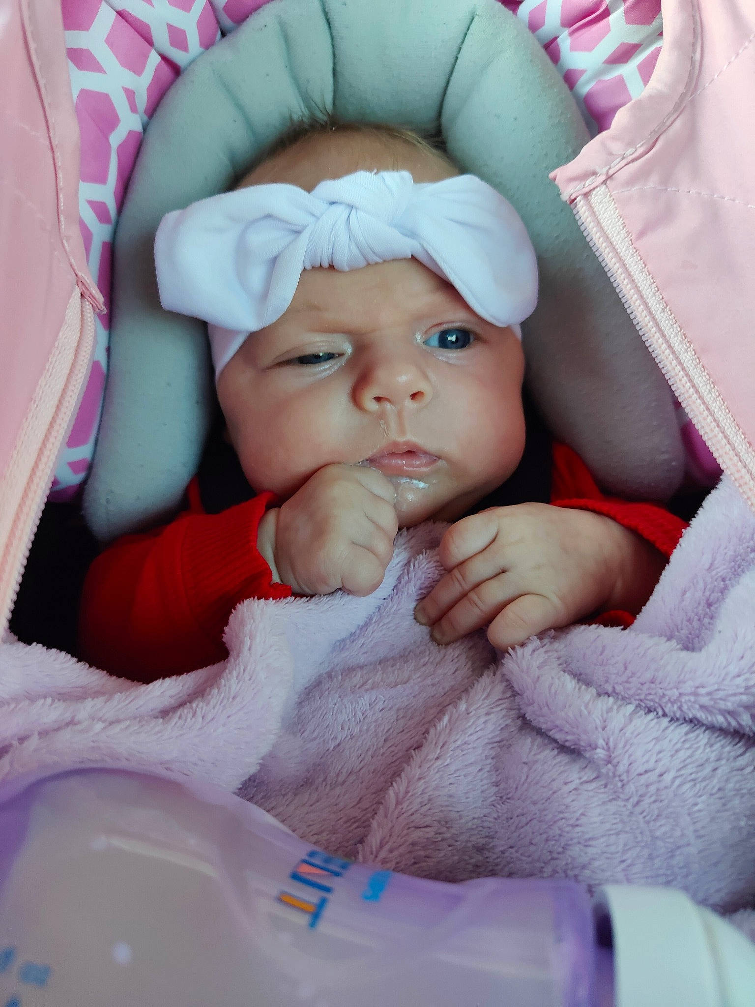 Emersynn joined the competition — help win amazing prizes! baby, baby_carriage, baby_in_car_seat, baby_products, baby_sleeping, baby_toddler_clothing, cap, car_seat, cheek, child, comfort, eyebrow, eyelash, finger, happy, headwear, person, pink, sitting, skin