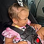 toddler, child, car_seat, seatbelt, pink_dress, bow, hair_accessory, earrings, baby, car_interior, safety, side_view, cute, infant, child_safety, young_child, portrait, happy, smiling, daylight