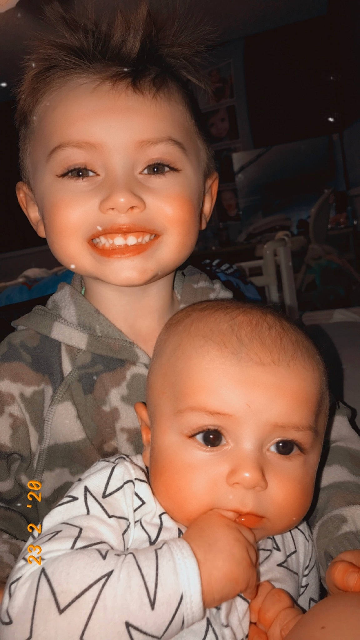 Colby is registered to the contest to win money with this photo: baby, cheek, child, chin, eye, eyebrow, face, facial_expression, forehead, fun, happy, head, iris, joy, lip, mouth, nose, person, sibling, skin