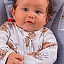Journi joined the competition — help win amazing prizes! animal_print, baby, baby_seat, blue_eyes, child, childrens_clothing, close_up, curly_hair, cute, face, hand, happy, indoor, infant, onesie, playful_background, portrait, seated, smiling, soft_lighting