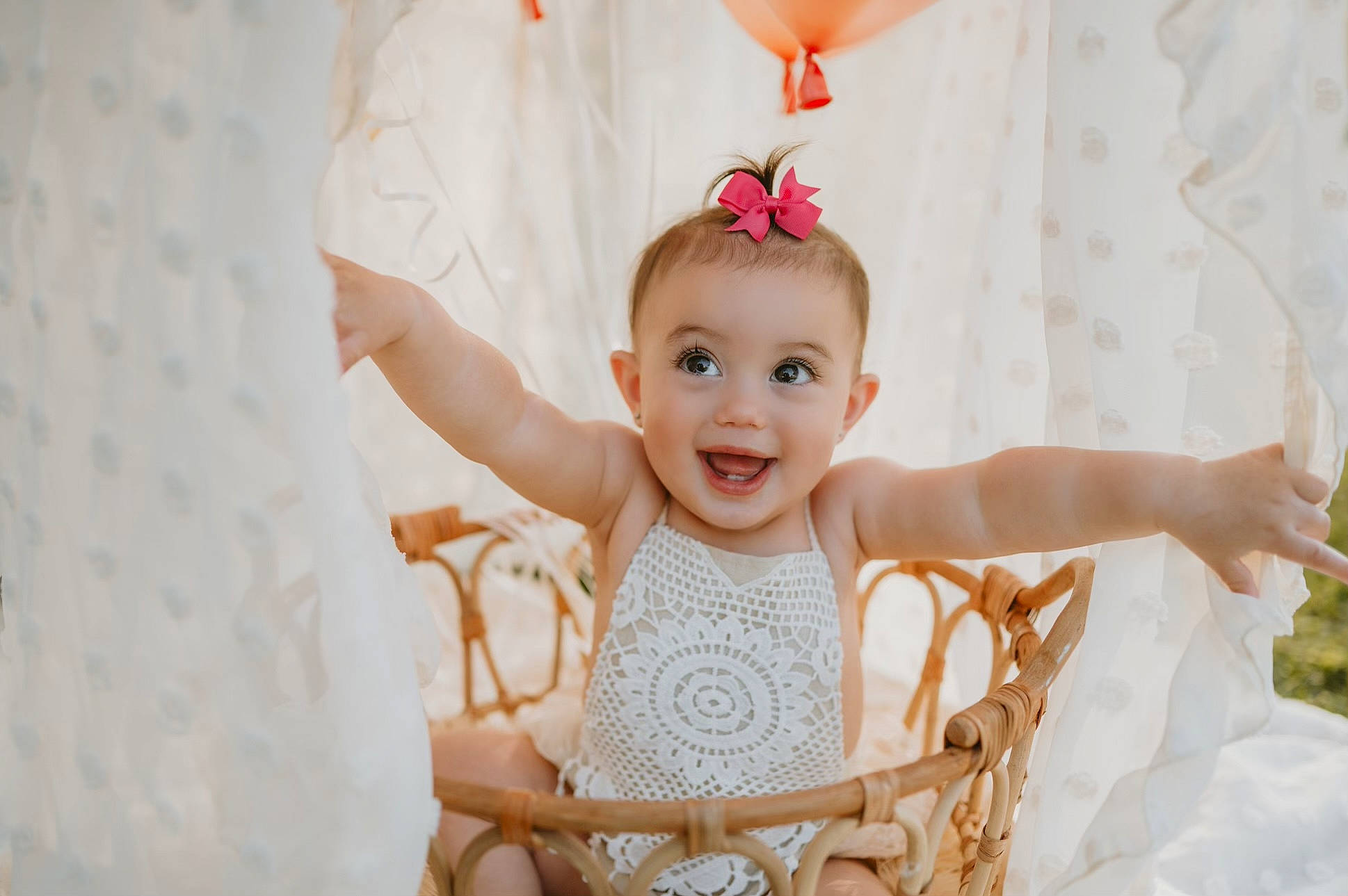 Alaia is registered to the contest to win money with this photo: baby, baby_toddler_clothing, chair, child, comfort, curtain, event, fashion_accessory, flash_photography, hair_accessory, happy, headpiece, jewellery, joy, magenta, pattern, peach, person, pink, sleeve