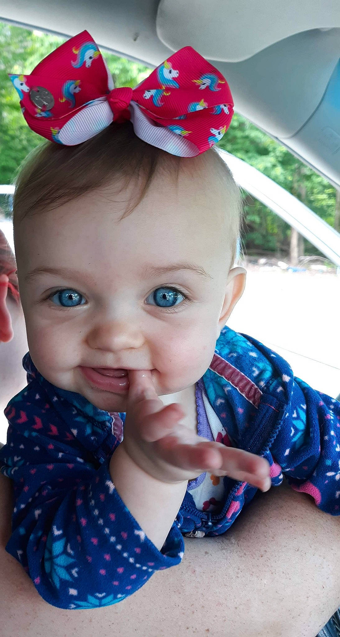 Keira joined the competition — help win amazing prizes! baby, baby_products, baby_toddler_clothing, child, design, fashion_accessory, hair_accessory, head, headband, headgear, pattern, person, play, polka_dot, product, skin, smile, toddler