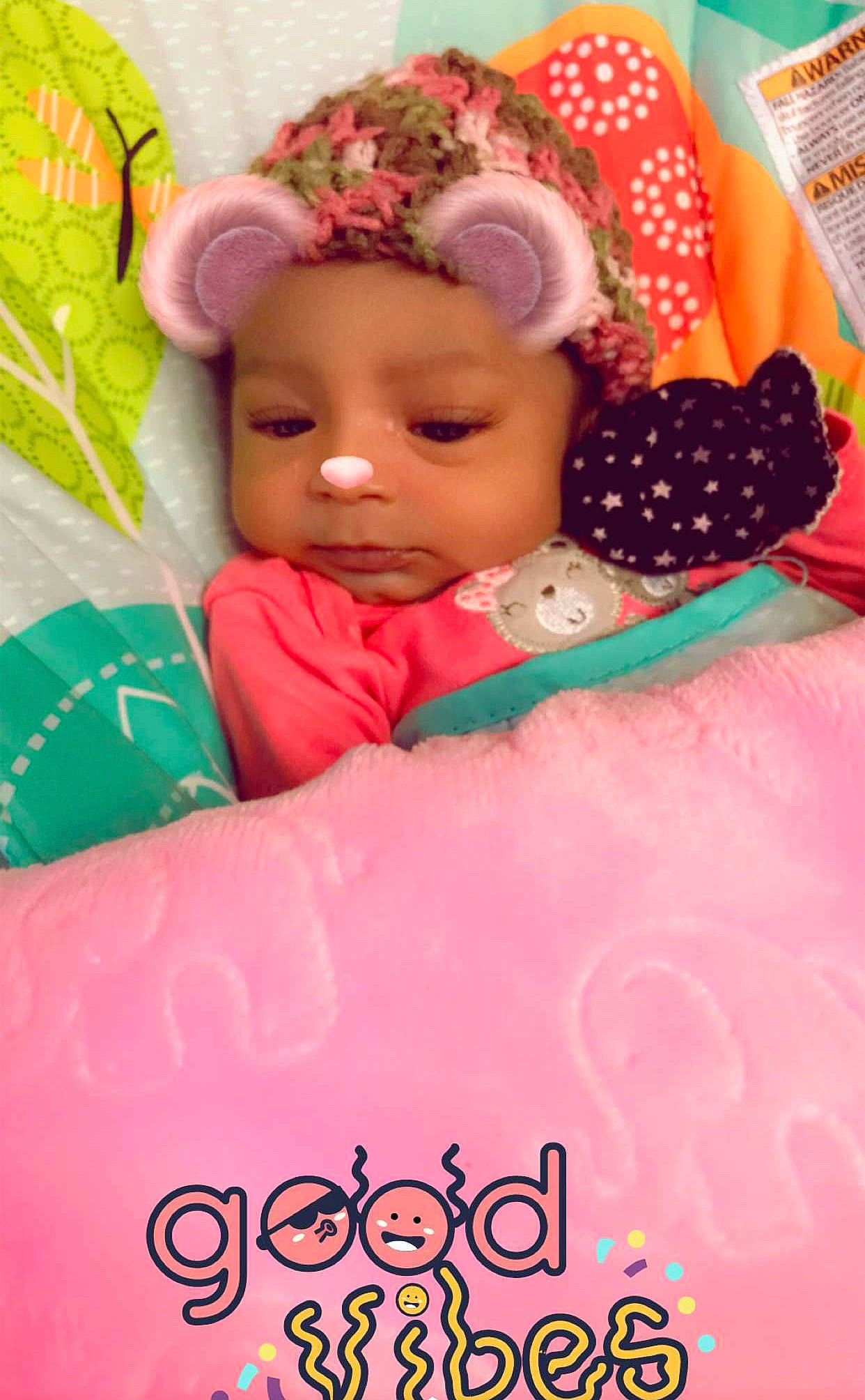 Lilianna is registered to the contest to win money with this photo: baby, baby_toddler_clothing, bedtime, cheek, child, doll, hair_accessory, person, pink, sweetness, textile, toddler, toy