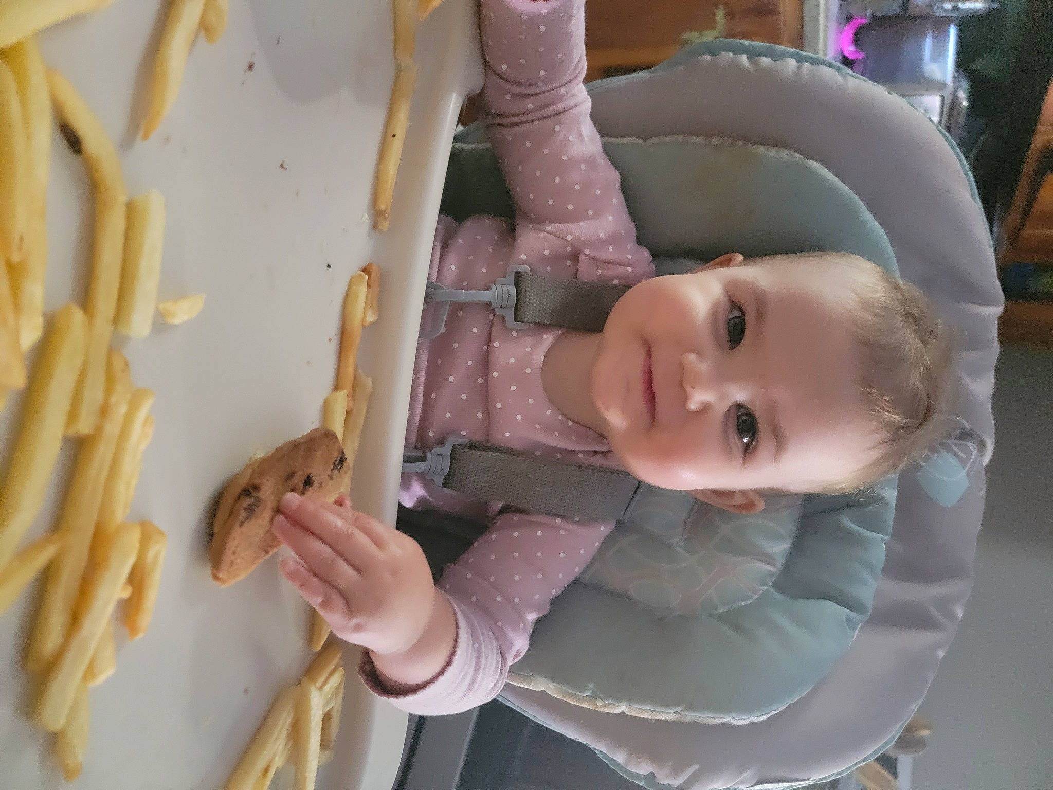 Elizabeth is registered to the contest to win money with this photo: baby, baby_carriage, baby_products, baby_toddler_clothing, baking, chair, child, comfort_food, eyelash, fashion_accessory, finger, food, hand, ingredient, person, produce, recipe, room, tableware, toddler