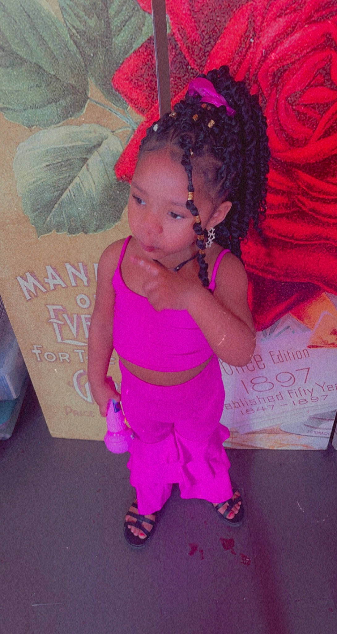 Goddess is registered to the contest to win money with this photo: baby, baby_toddler_clothing, child, costume, event, fashion_accessory, fun, happy, headband, headpiece, magenta, pattern, person, petal, pink, purple, sandal, standing, textile, toddler