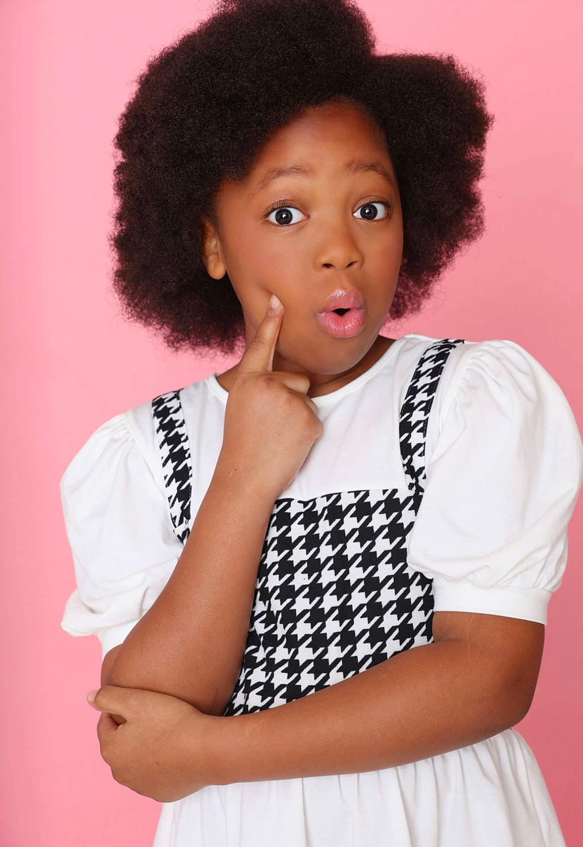 Justyce joined the competition — help win amazing prizes! afro, black_hair, cap, child, day_dress, eyelash, fashion_accessory, fashion_design, gesture, happy, jewellery, jheri_curl, lip, lipstick, magenta, necklace, pattern, person, sleeve, surprise