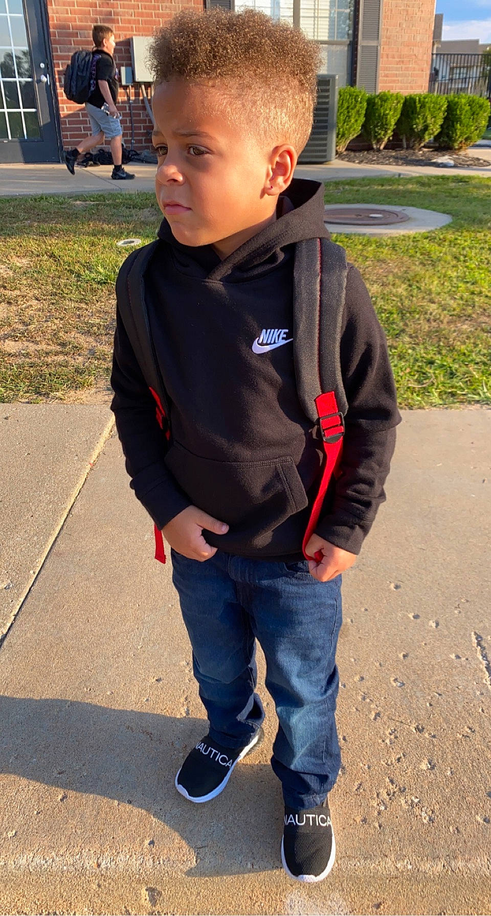 Ke'Marion joined the competition — help win amazing prizes! asphalt, child, chin, concrete, denim, electric_blue, face, fun, grass, jeans, leisure, person, plant, recreation, road_surface, sleeve, soil, t_shirt, toddler, tree