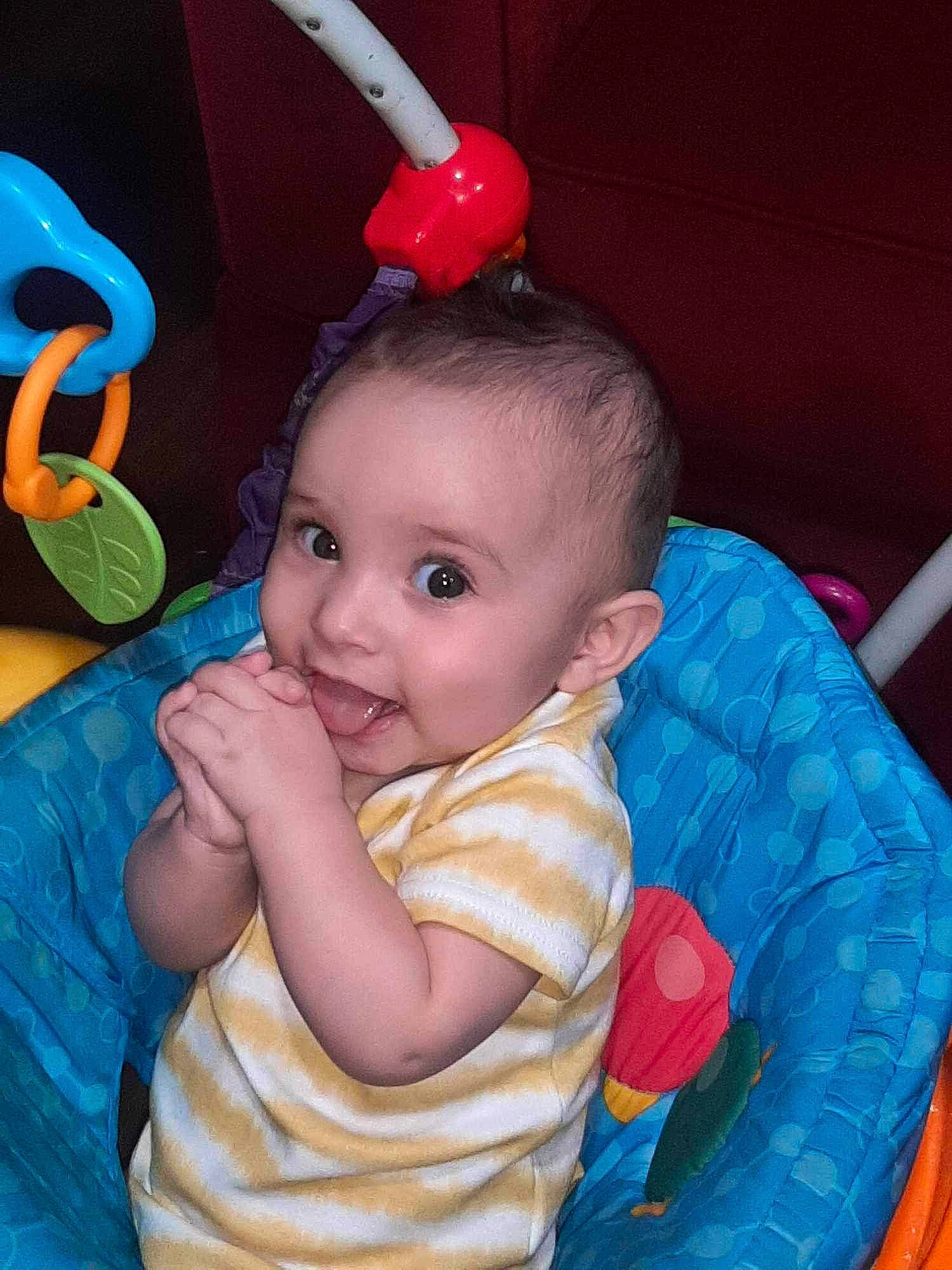 Amiri joined the competition — help win amazing prizes! baby, baby_products, baby_toddler_clothing, cheek, child, costume_hat, electric_blue, event, eye, fun, hairstyle, happy, head, headgear, iris, person, pink, sitting, smile, textile