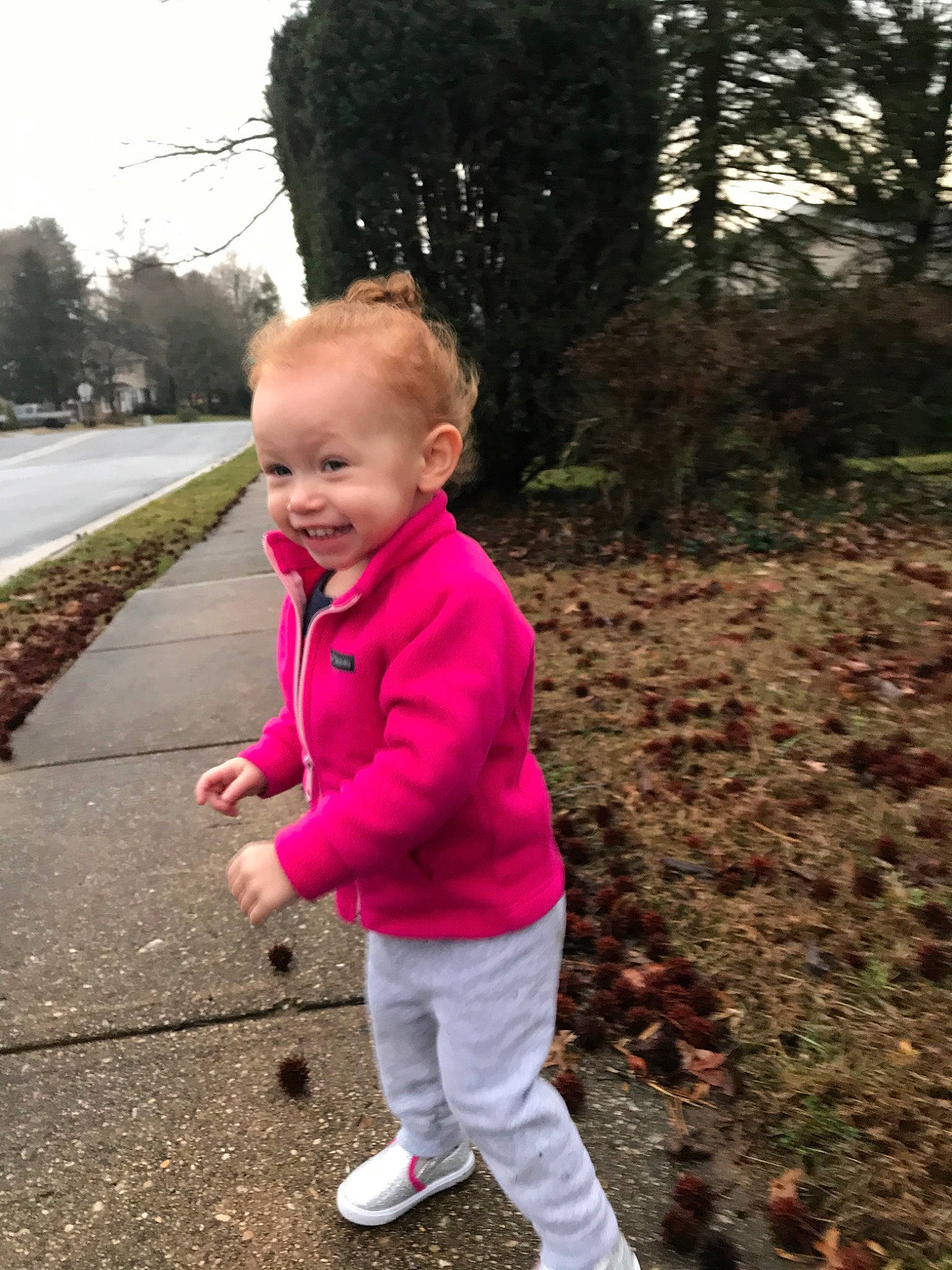 Aviney joined the competition — help win amazing prizes! child, joy, outerwear, person, pink, plant, play, standing, toddler, tree, walking