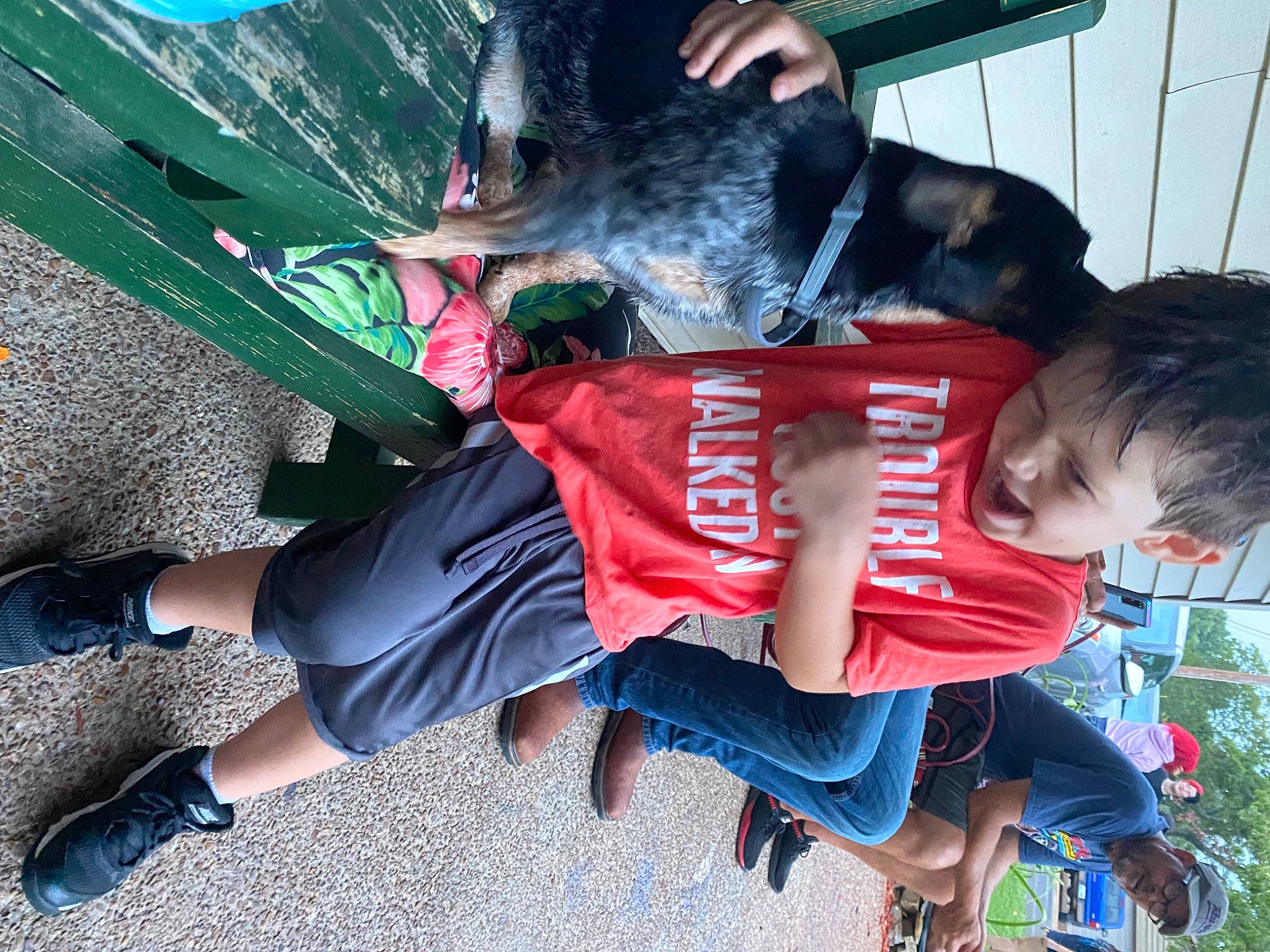 Zayne joined the competition — help win amazing prizes! blue, carnivore, companion_dog, dog, dog_breed, electric_blue, foot, fun, grass, green, headwear, human_leg, leg, leisure, person, plant, sandal, shoe, shorts, sneakers