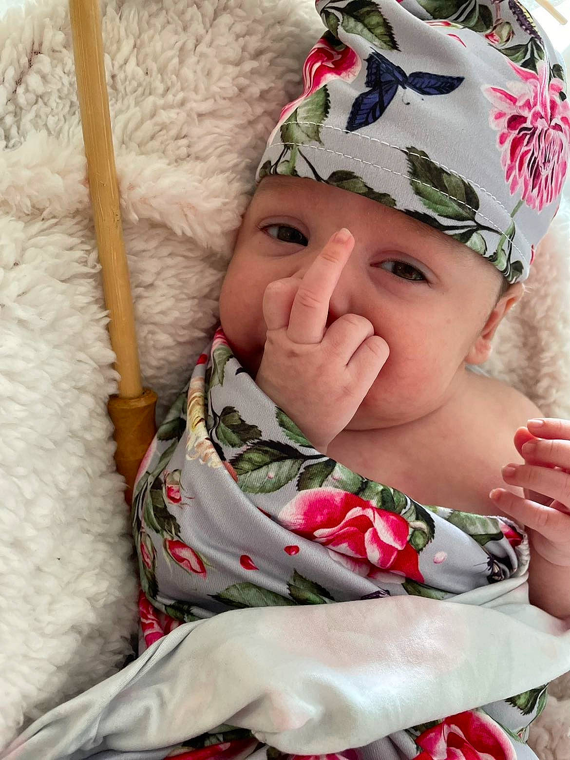 Ruby participe au concours pour gagner de l'argent avec cette photo : baby, baby_products, baby_sleeping, baby_toddler_clothing, cap, cheek, child, comfort, costume_hat, fashion_accessory, happy, headpiece, headwear, knit_cap, lip, pattern, person, sitting, skin, sleeve