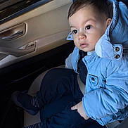 Demir participe au concours pour gagner de l'argent avec cette photo : toddler, child, car_seat, blue_jacket, seatbelt, car_interior, curious_expression, striped_socks, dark_pants, window, door_handle, seat, baby, young_child, warm_clothing, indoors, portrait, person, sitting, casual