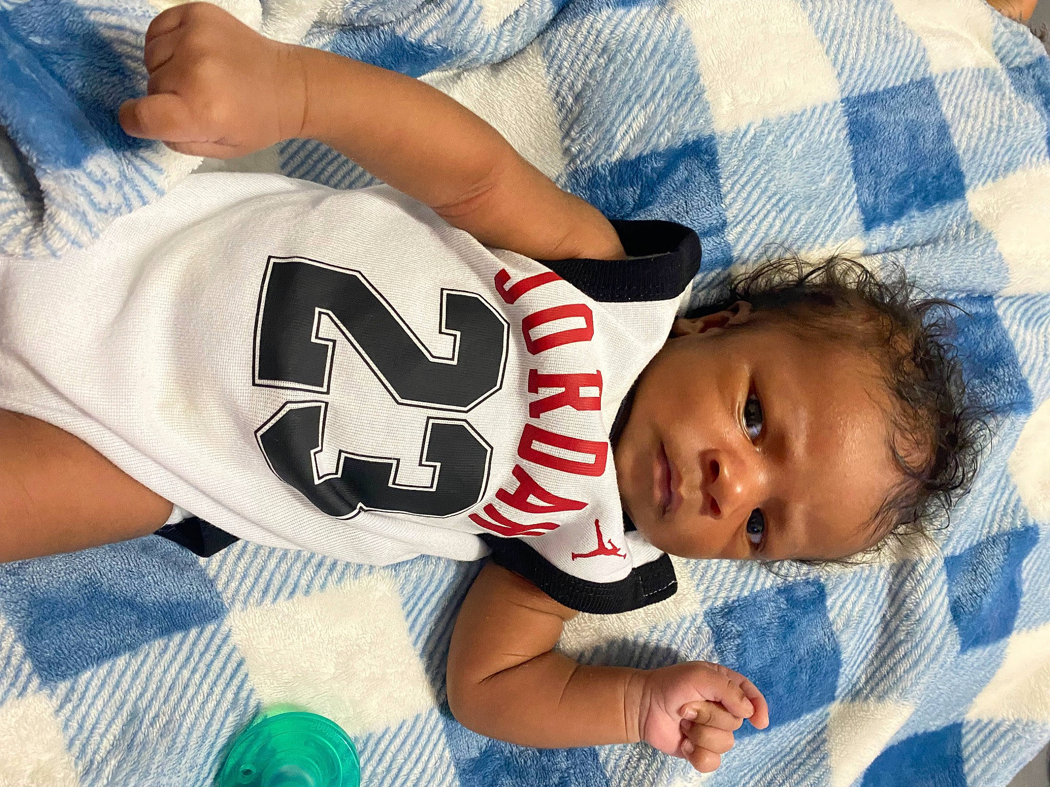 Leroy joined the competition — help win amazing prizes! baby, blue, child, comfort, elbow, electric_blue, facial_expression, finger, green, hairstyle, happy, human, linens, pattern, person, product, sleeve, t_shirt, textile, toddler