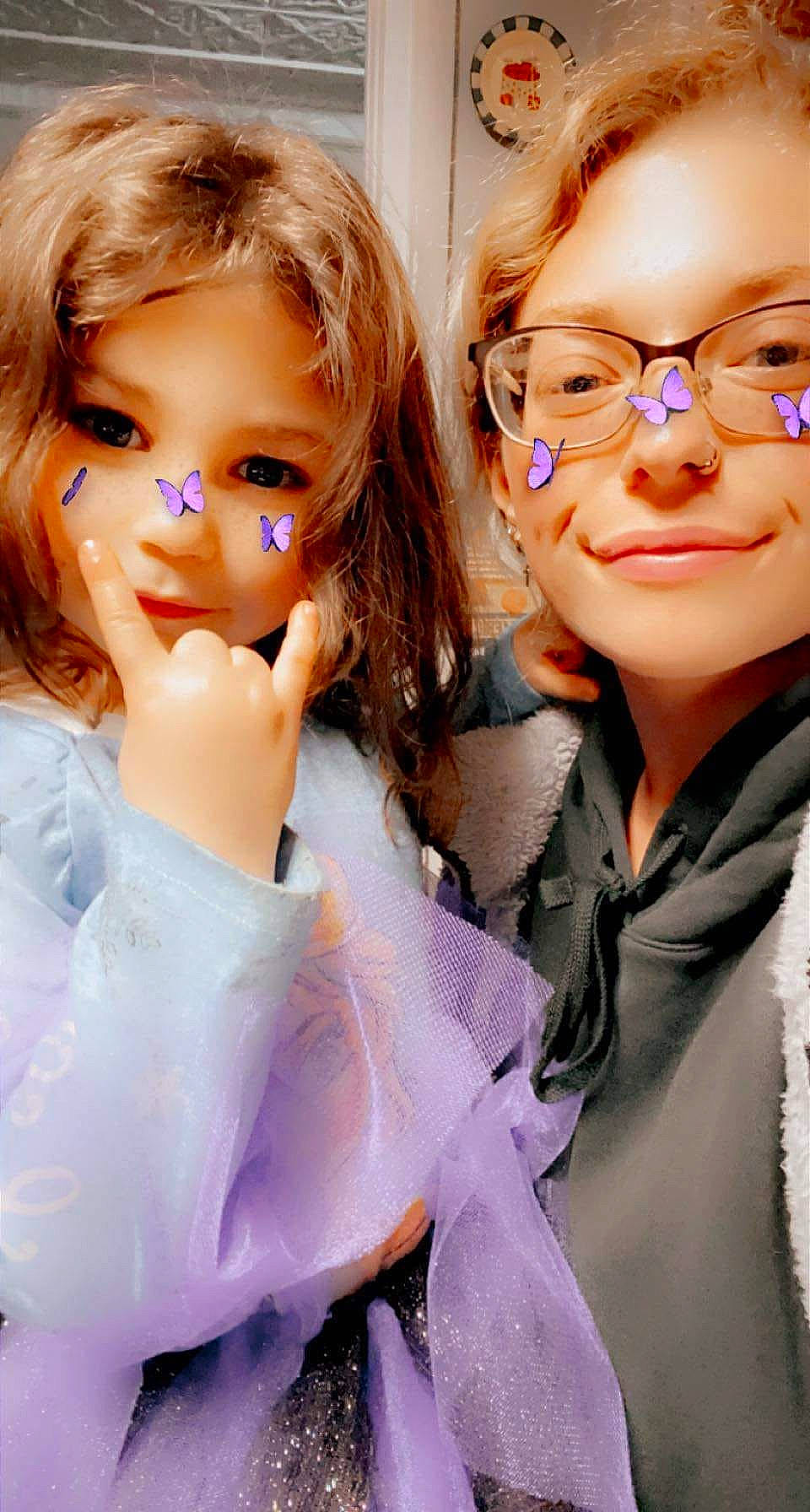 Nevaeh joined the competition — help win amazing prizes! cheek, chin, doll, eye, eyebrow, eyelash, eyewear, fashion_design, fawn, gesture, glasses, head, iris, joy, lip, person, pink, skin, smile, toy