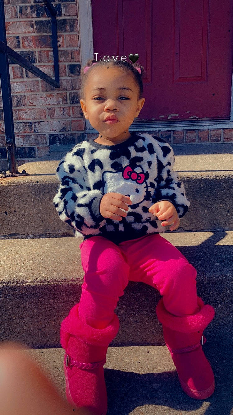 Kahlani joined the competition — help win amazing prizes! baby, baby_toddler_clothing, cool, electric_blue, eye, face, facial_expression, flash_photography, flooring, fun, hairstyle, happy, magenta, person, pink, purple, sleeve, smile, sneakers, standing