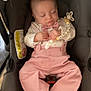 Kayden participe au concours pour gagner de l'argent avec cette photo : baby, sleeping, car_seat, pink_pants, bow_tie, pacifier_clip, infant, child, clothing, white_socks, hands, face, seatbelt, indoors, baby_accessory, cute, resting, person, infant_clothing, car_seat_cover