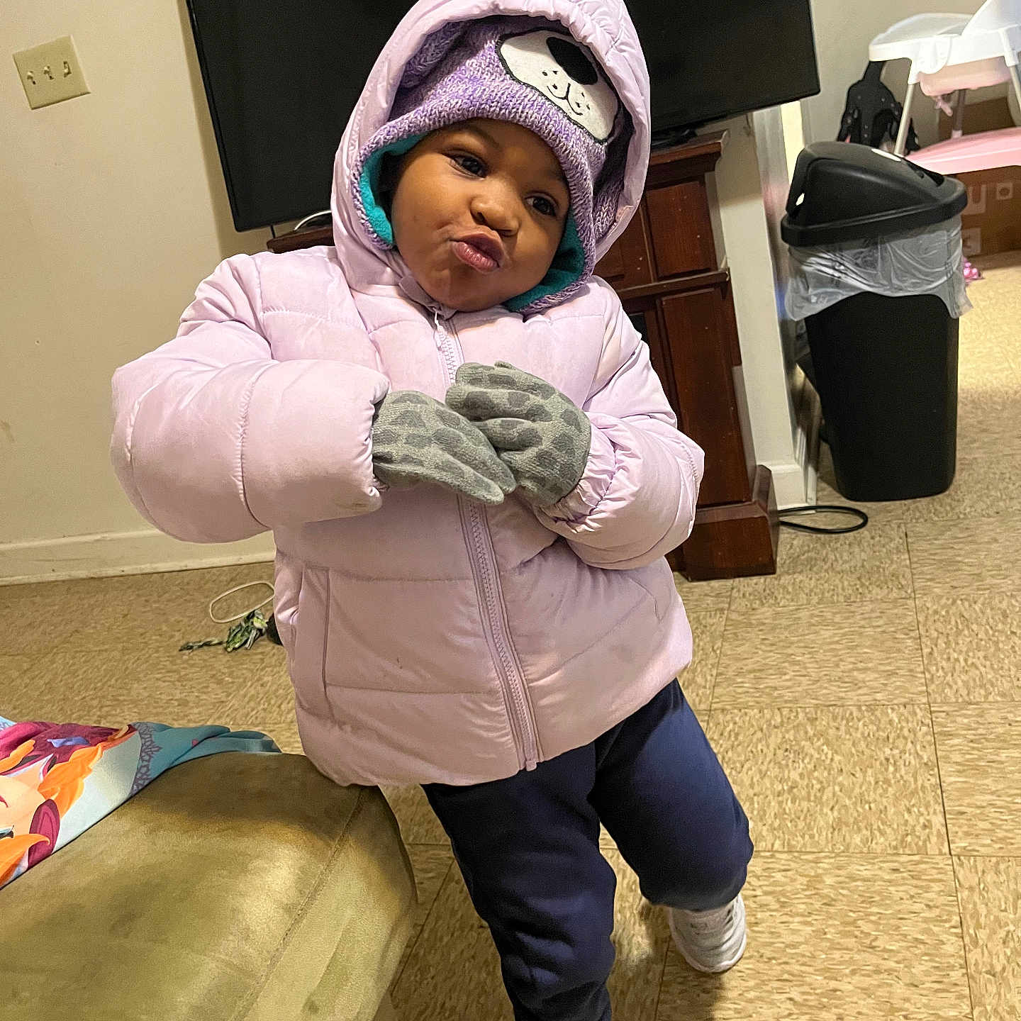 Brinleigh joined the competition — help win amazing prizes! bonnet, boy, child, clothing, computerhardware, electronics, face, glove, hardware, hat, head, hoodie, knitwear, male, monitor, person, screen, sitting, sweater, sweatshirt