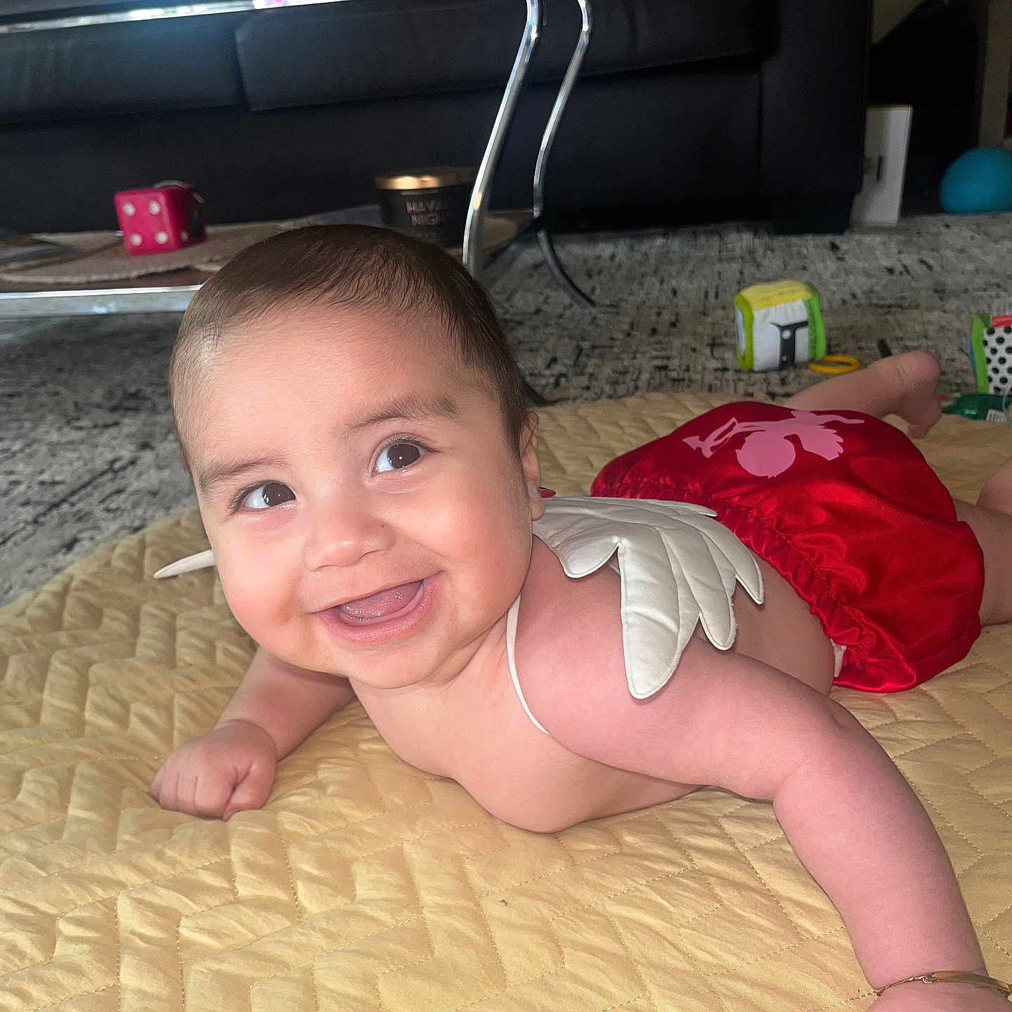 Emiliano joined the competition — help win amazing prizes! baby, bed, bedroom, clothing, couch, crawling, cushion, face, furniture, handcuffs, happy, head, homedecor, indoors, laughing, person, photography, portrait, room, sitting