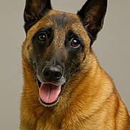 Mystic a rejoint le concours — aidez-le/la à gagner de superbes lots ! dog, belgian_malinois, canine, pet, animal, portrait, fur, ears, tongue, happy, expression, studio, brown, black, closeup, muzzle, face, domestic_animal, looking, friendly