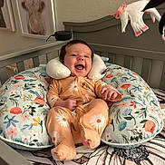 Tahlia joined the competition — help win amazing prizes! baby, babylaughing, bed, bedroom, blanket, crib, cushion, face, furniture, happy, head, homedecor, indoors, infantbed, laughing, person, photography, pillow, portrait, room