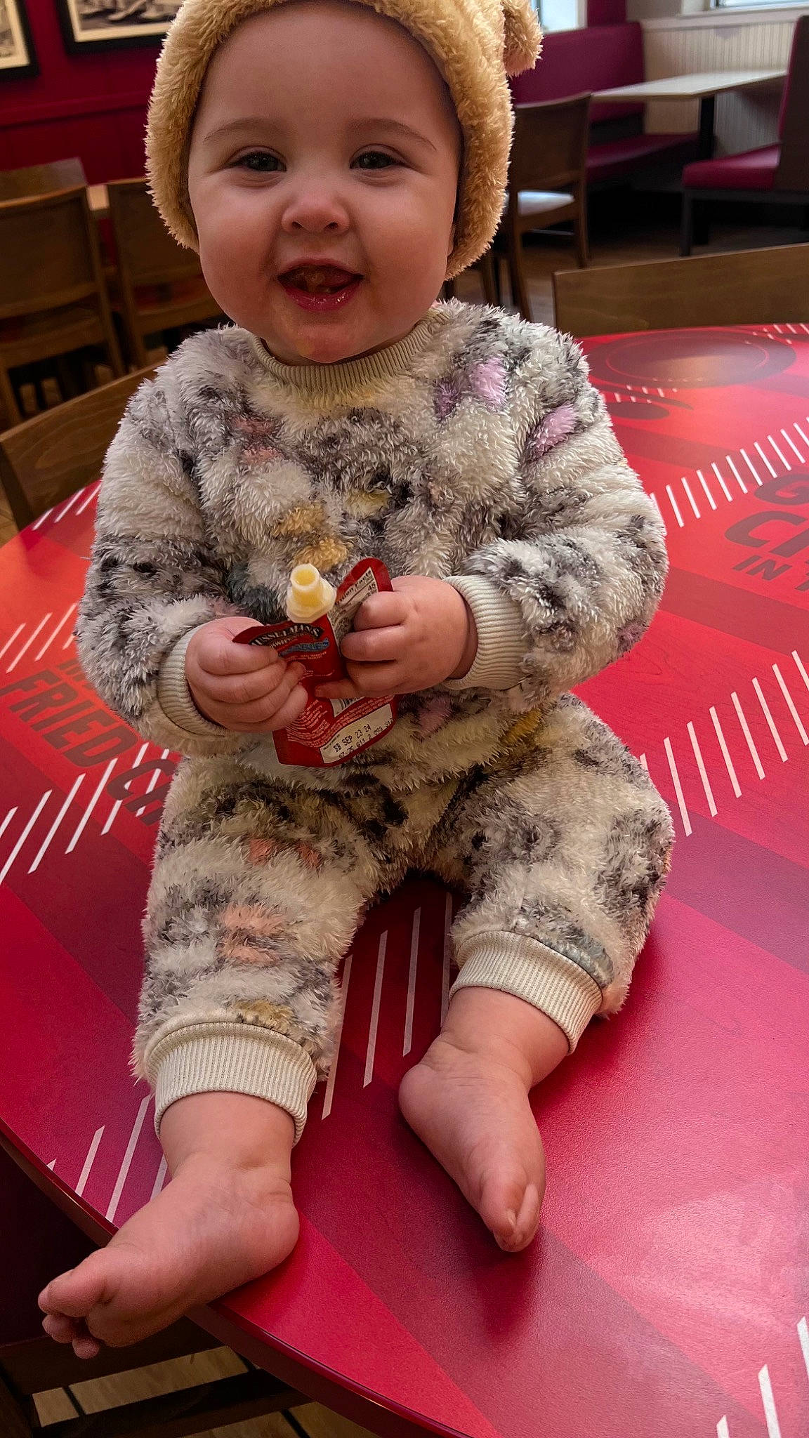 Adelynn joined the competition — help win amazing prizes! baby, baby_toddler_clothing, cheek, child, comfort, flooring, foot, fun, hand, happy, head, human_leg, joy, lap, leg, person, pink, skin, sleeve, smile