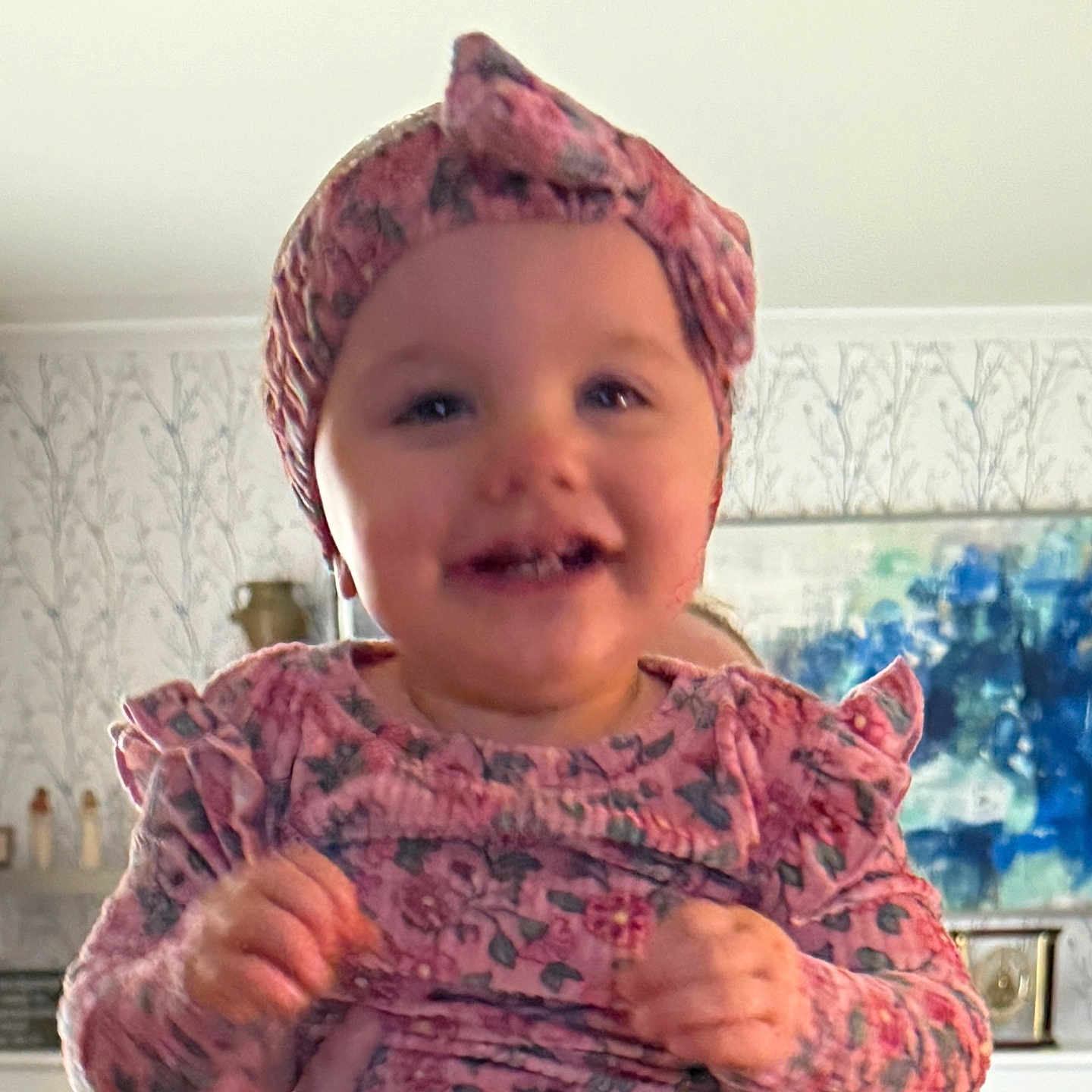 Alivea joined the competition — help win amazing prizes! art, baby, child, clothing, cute, dress, face, floral, hands, happy, headband, holding, indoor, living_room, person, pink, portrait, smiling, toddler, wallpaper