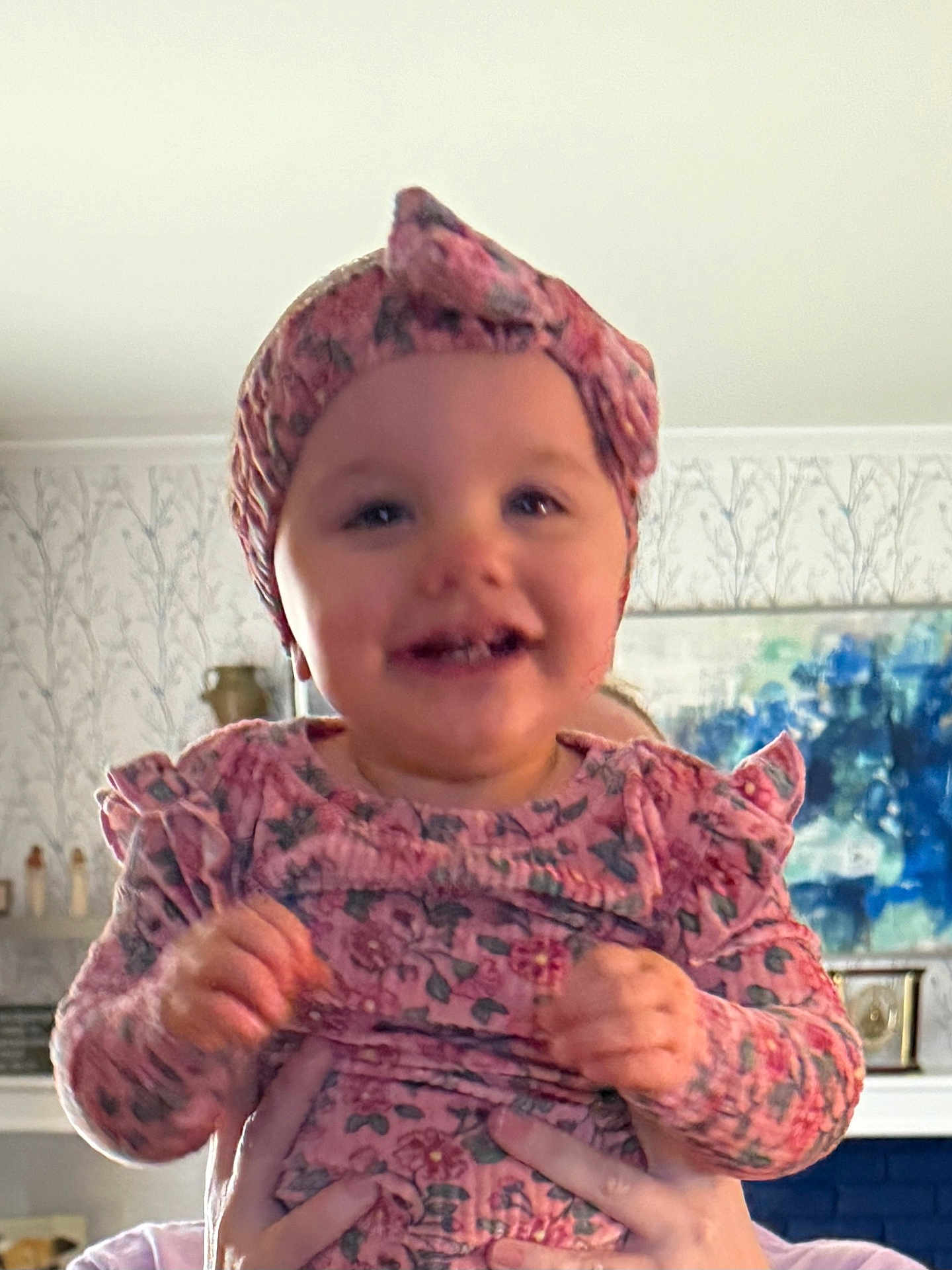 Alivea joined the competition — help win amazing prizes! art, baby, child, clothing, cute, dress, face, floral, hands, happy, headband, holding, indoor, living_room, person, pink, portrait, smiling, toddler, wallpaper