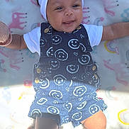 Blyss joined the competition — help win amazing prizes! baby, headband, smile, denim, overall, white_socks, blanket, rainbow, unicorn, infant, cute, happy, child, clothing, pattern, portrait, lying_down, sunlight, baby_girl, outdoor