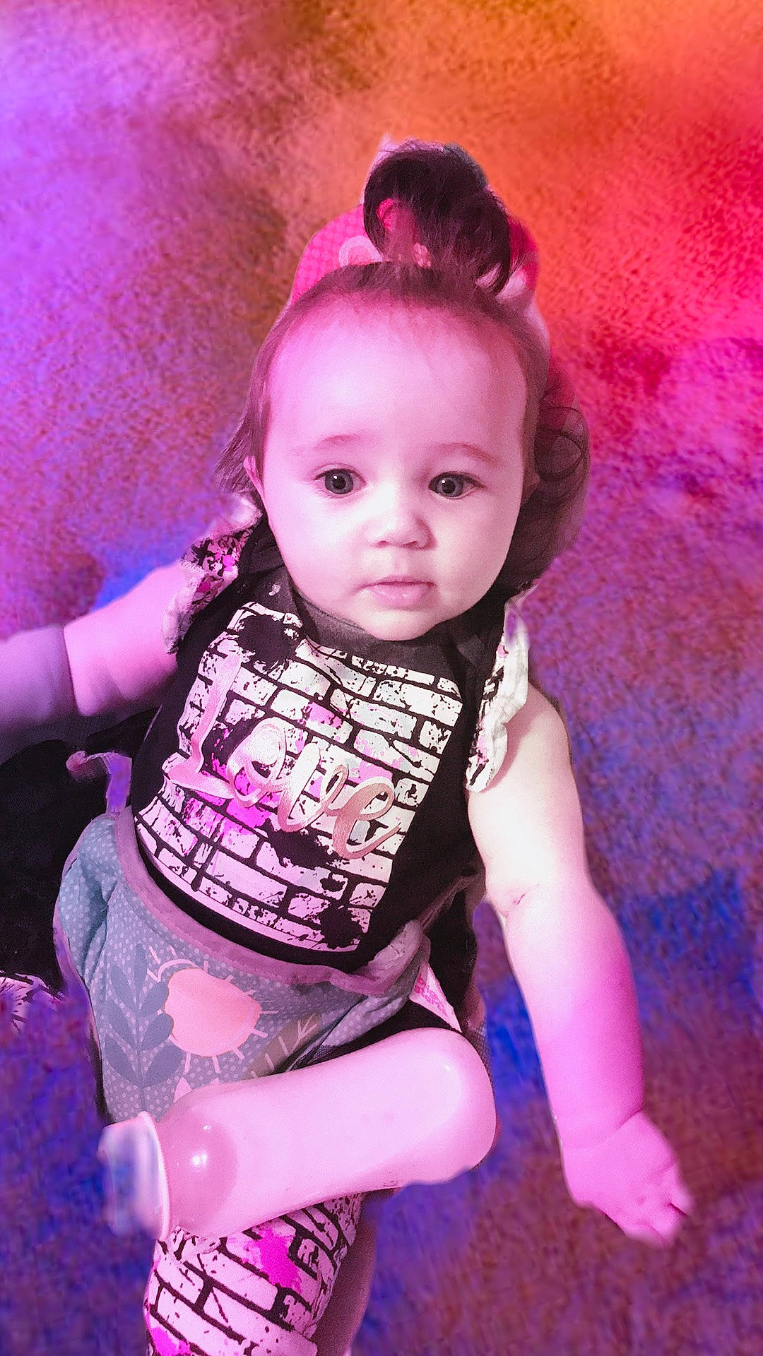 Alilyanna is registered to the contest to win money with this photo: baby, baby_toddler_clothing, cheek, eyelash, flash_photography, fun, happy, iris, jewellery, leg, lip, magenta, pattern, person, pink, purple, skin, sleeve, thigh, toddler