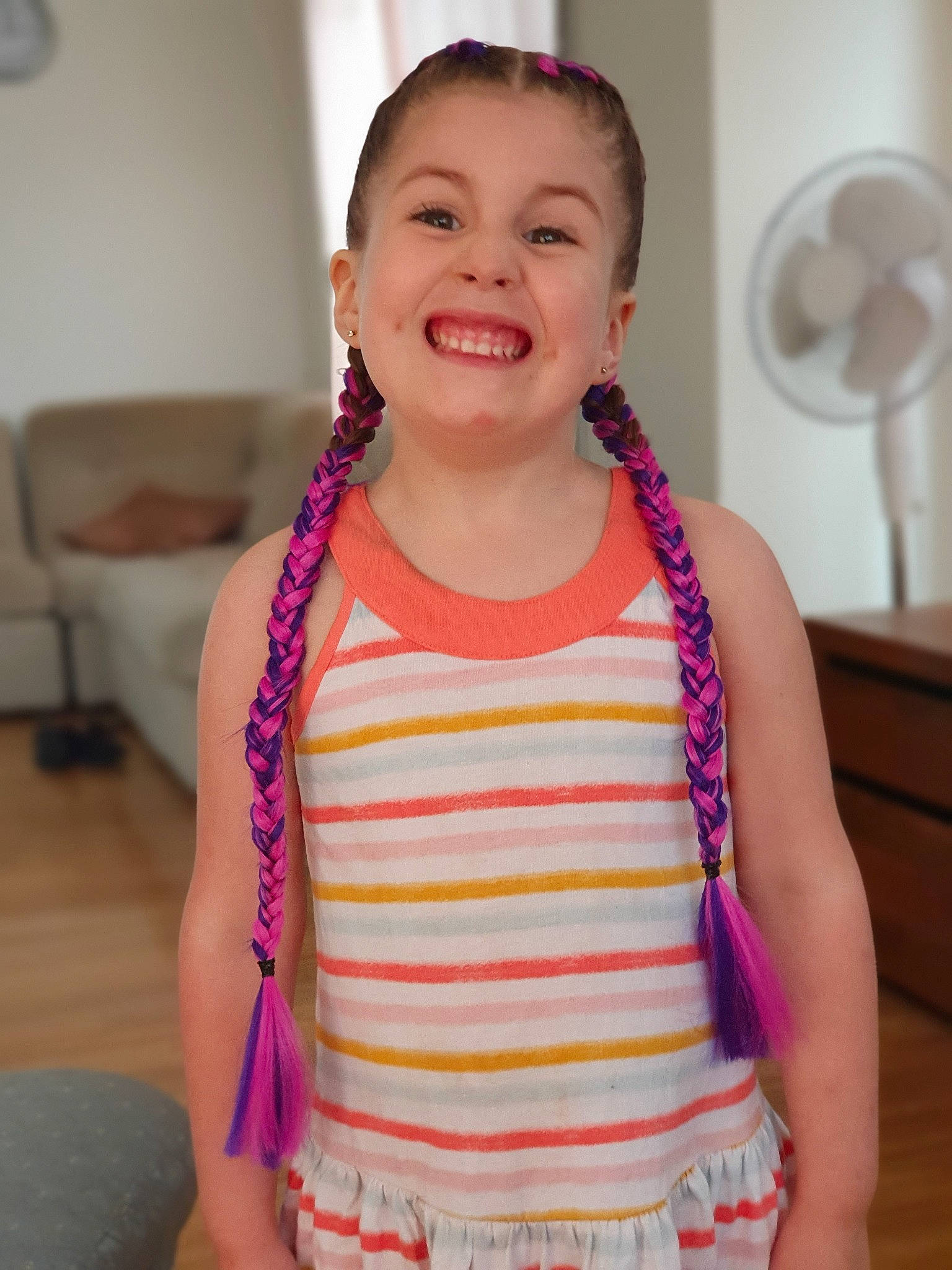 Harper is registered to the contest to win money with this photo: child, face, facial_expression, happy, head, joy, neck, person, pink, shoulder, skin, smile, toddler, tooth, vacation