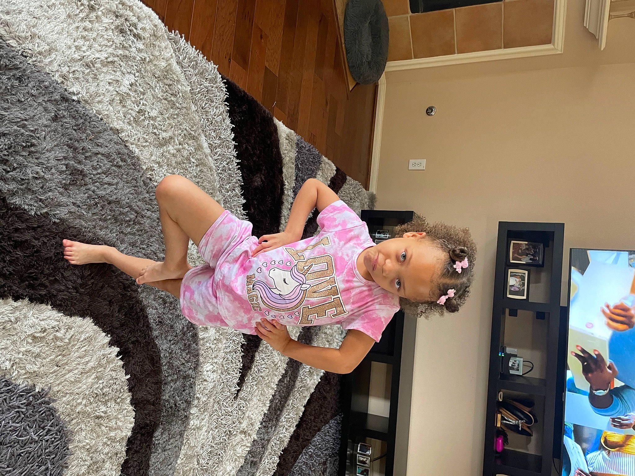 Tori Simone joined the competition — help win amazing prizes! baby, baby_toddler_clothing, child, door, flooring, fun, happy, human_leg, leg, leisure, magenta, person, pink, play, room, sandal, shelf, thigh, toddler, tree