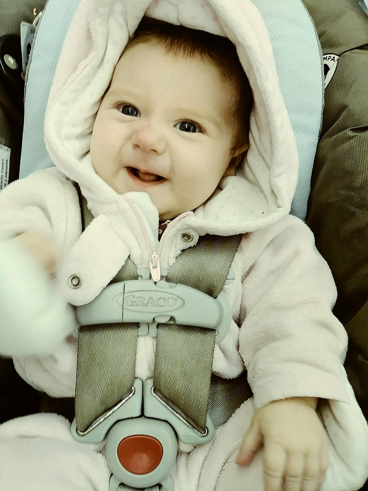 Kaelynn joined the competition — help win amazing prizes! boy, car_seat, child, eye, girl, human, infant, person, product, skin, smile, textile, toddler