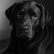 Venise participe au concours pour gagner de l'argent avec cette photo : dog, labrador, black_and_white, portrait, close_up, pet, animal, canine, fur, indoor, expression, face, ears, whiskers, nose, eyes, calm, gentle, lighting, texture